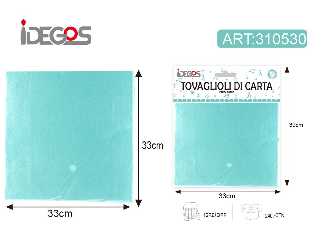 ACCESSORI FESTA TOVAGLIOLI CARTA 18G 2 STRATI 33*33CM 10PZ TIFFANY BLU