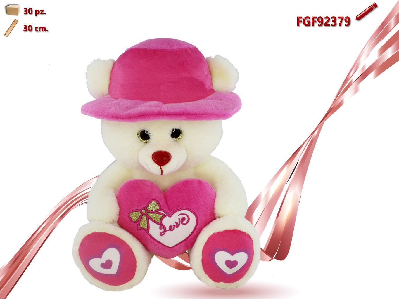 ORSO CON CAPPELLO E CUORE ROSA