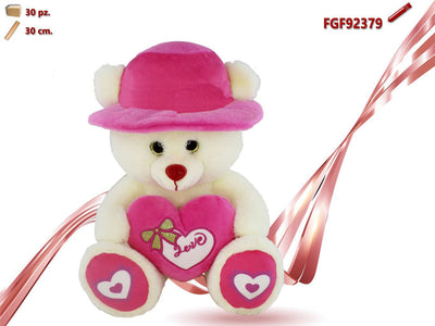 ORSO CON CAPPELLO E CUORE ROSA