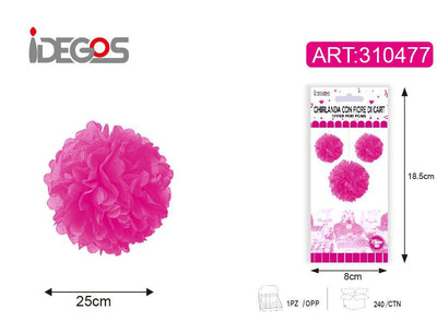 ACCESSORI FESTA GHIRLANDA CON FIORE DI CARTA 25CM 17G 1PZ MAGENTA