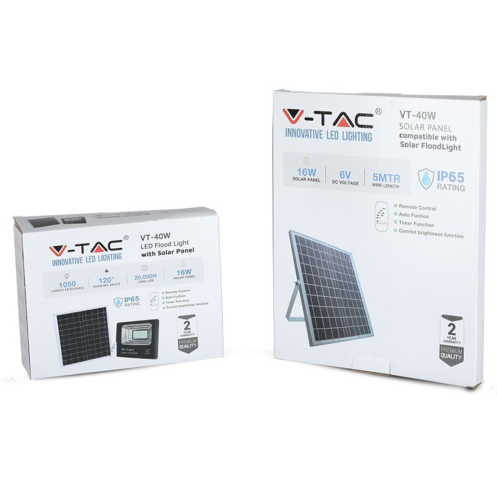 V-TAC Faro LED 40w con Telecomando e Pannello Solare 16W 6000K