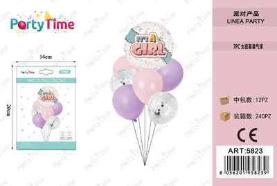 *set di palloncini 'it's a girl' rosa