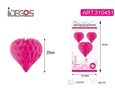 ACCESSORI FESTA SFERA DI CARTA CUORE MAGENTA 25CM 30G SOTTILE