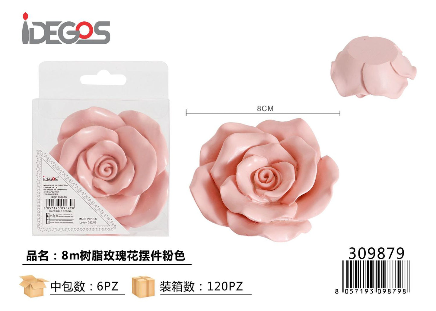 DECORAZIONE IN RESINE A FIORE ROSA 8CM