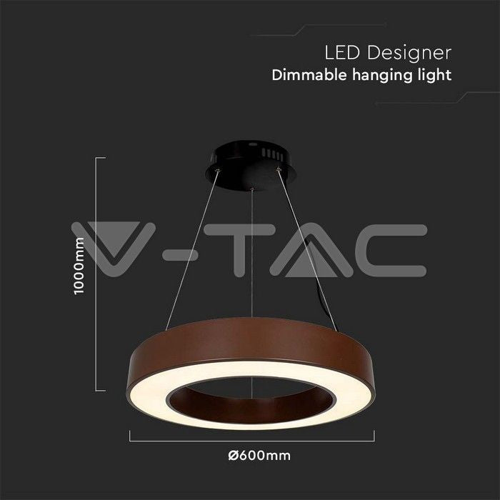 V-TAC Lampadario LED a Sospensione Circolare 50W Dimmerabile TRIAC in Metallo Colore Corten 4000K