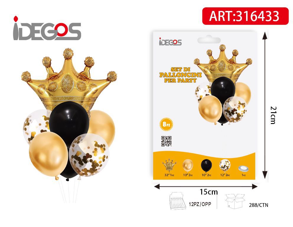 SET DI PALLONCINI ORO NERO CORONE