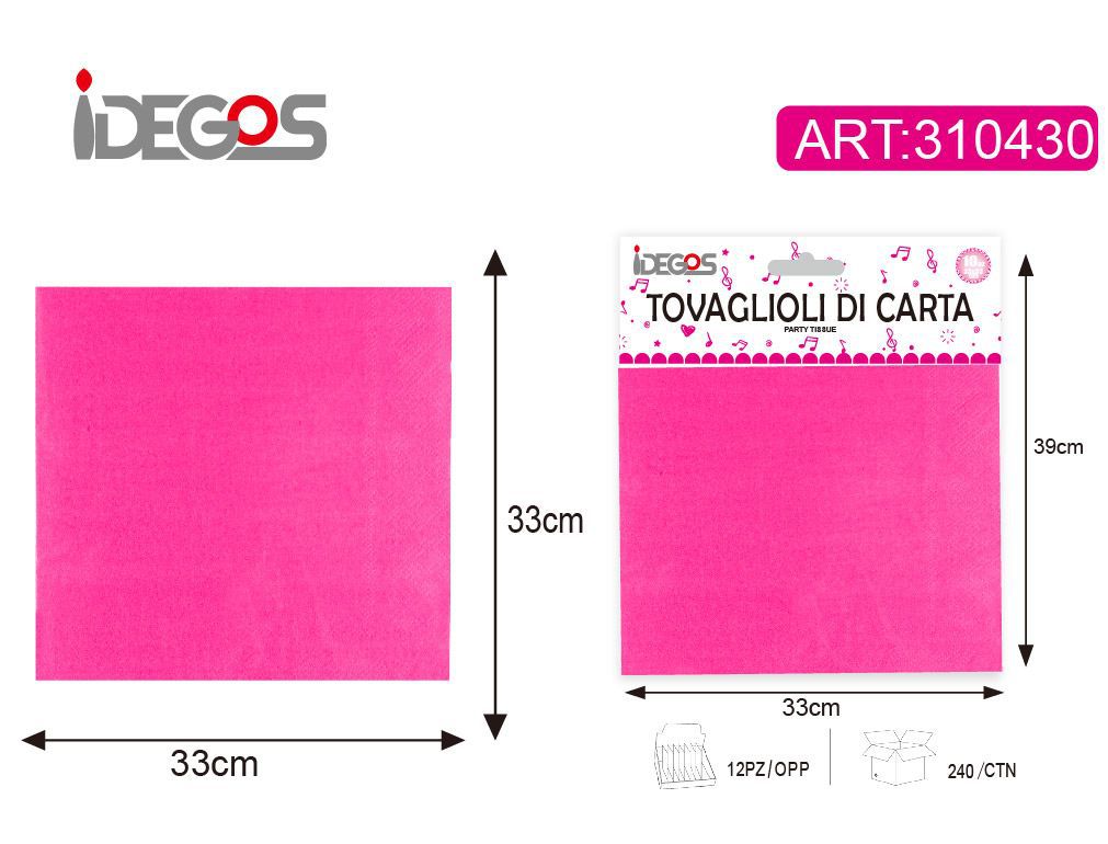 ACCESSORI FESTA TOVAGLIOLI CARTA 18G 2 STRATI 33*33CM 10PZ MAGENTA