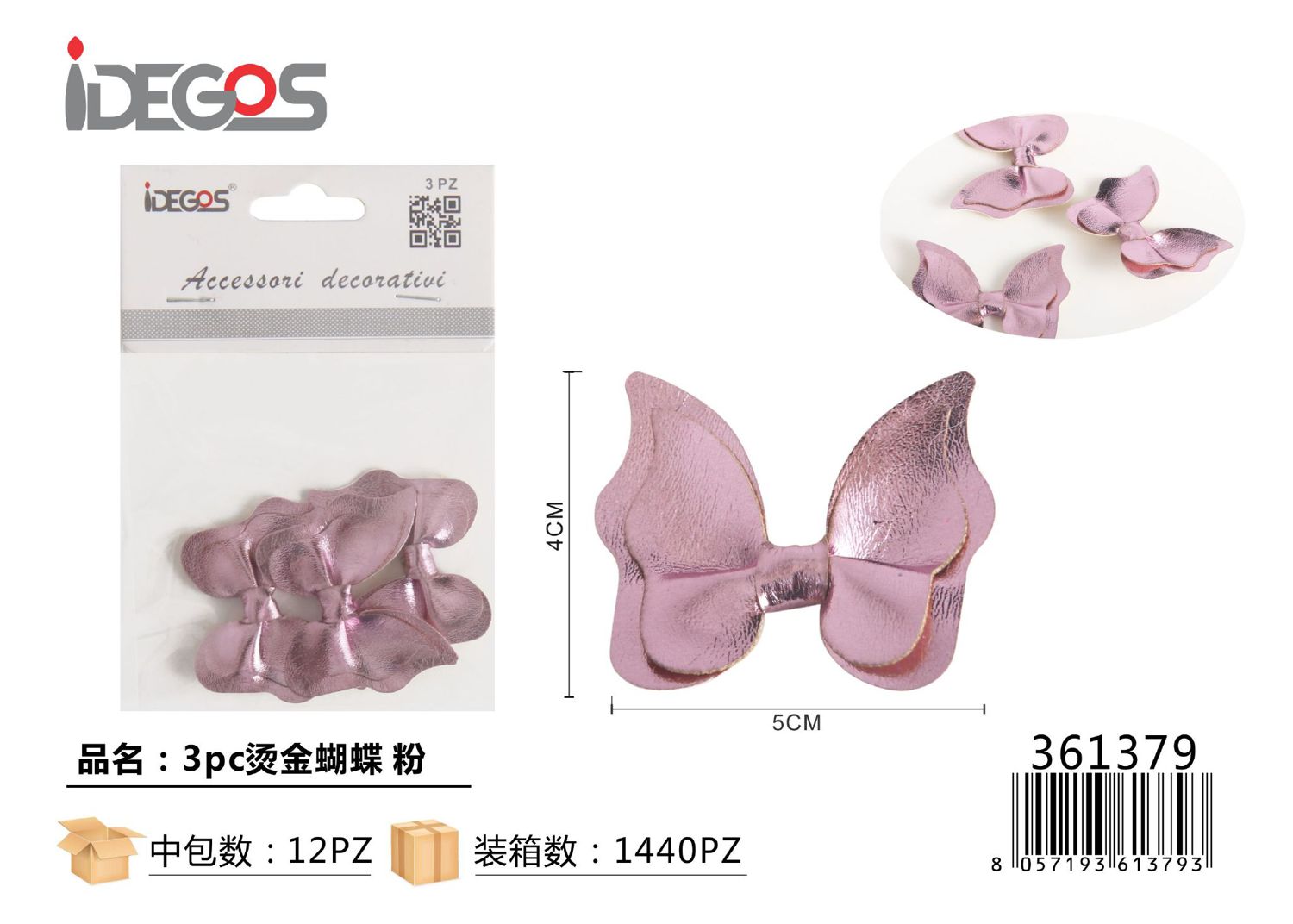 ACC/DECORATIVI A FIOCCO ROSA 3PZ