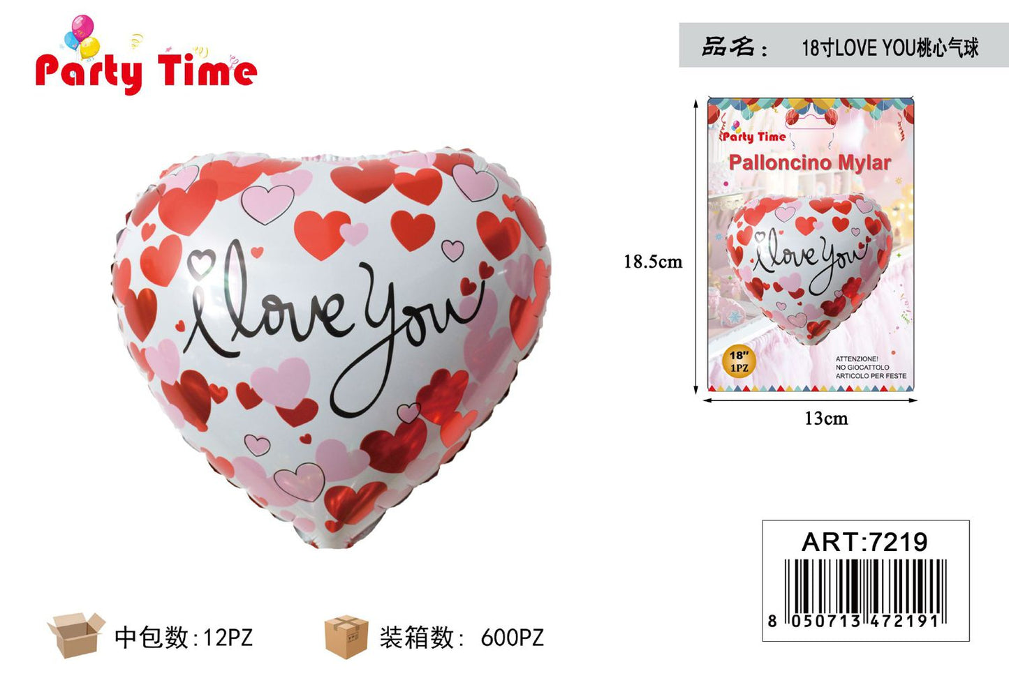 *18"PALLONCINO MYLAR I LOVE YOU 1PZ