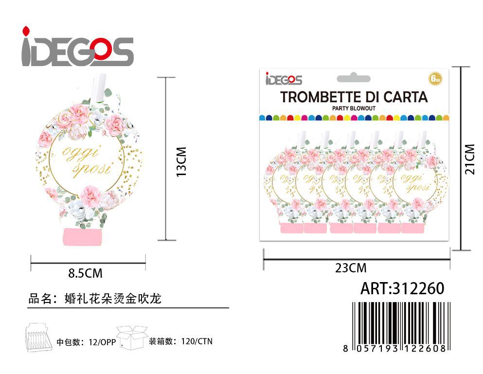 TROMBETTA CARTA LINGUA LUNGO OGGI SPOSI 6PZ