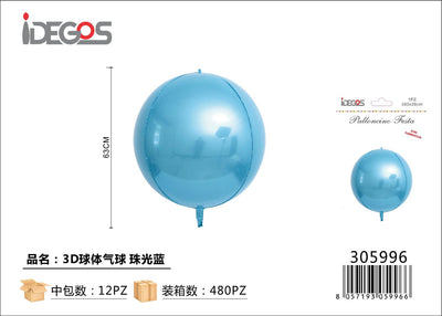 PALLONCINI IN 3D ALLUMINIO ROTONDO BLU PERLATO