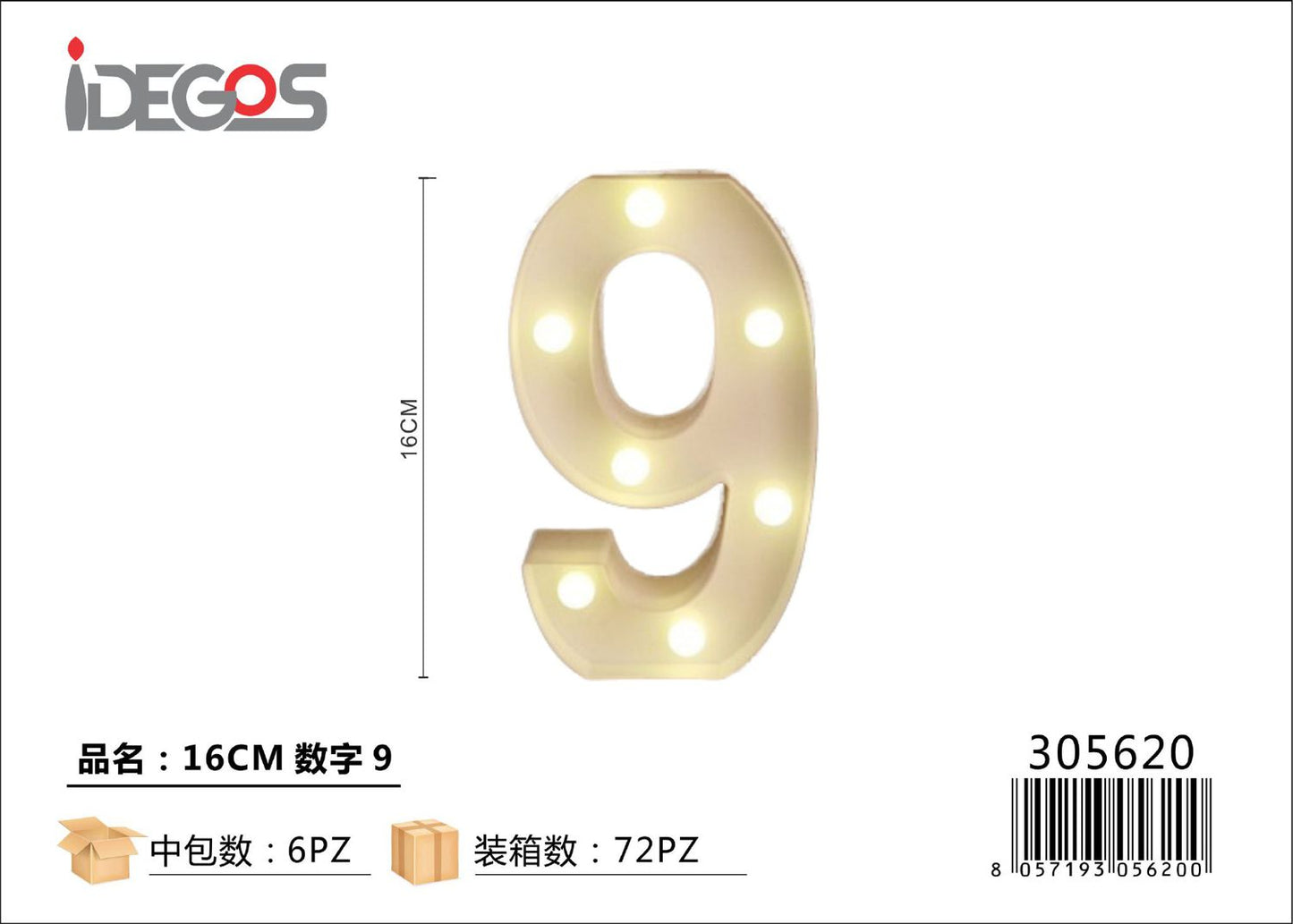 NUMERO DI LUCE LED 9 16CM