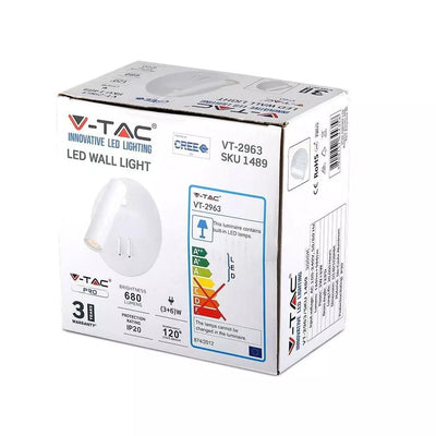 V-TAC Applique da Hotel per Lettura con 2 LED 3W e 6W Colore Bianco 3000K