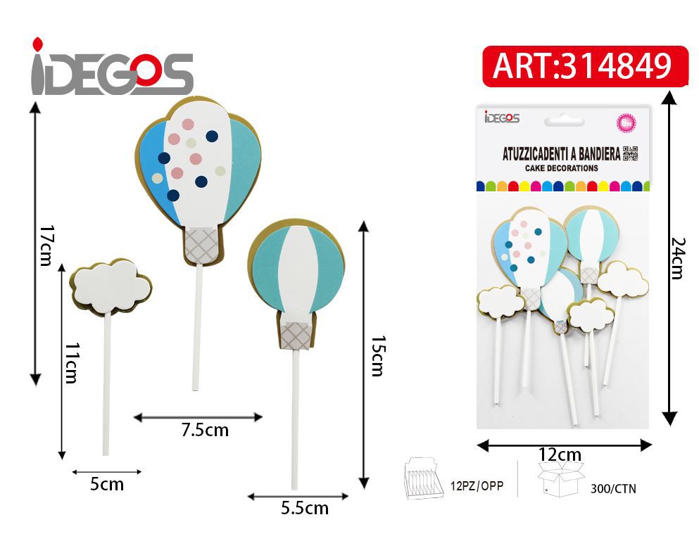 DECORAZIONE PER TORTE MONGOLFIERA CELESTE