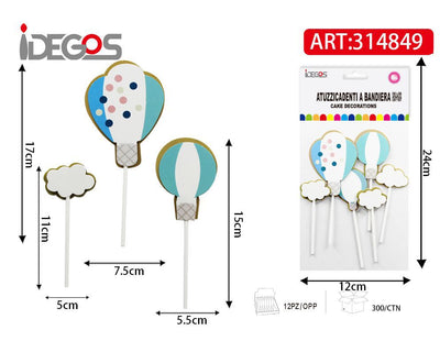 DECORAZIONE PER TORTE MONGOLFIERA CELESTE