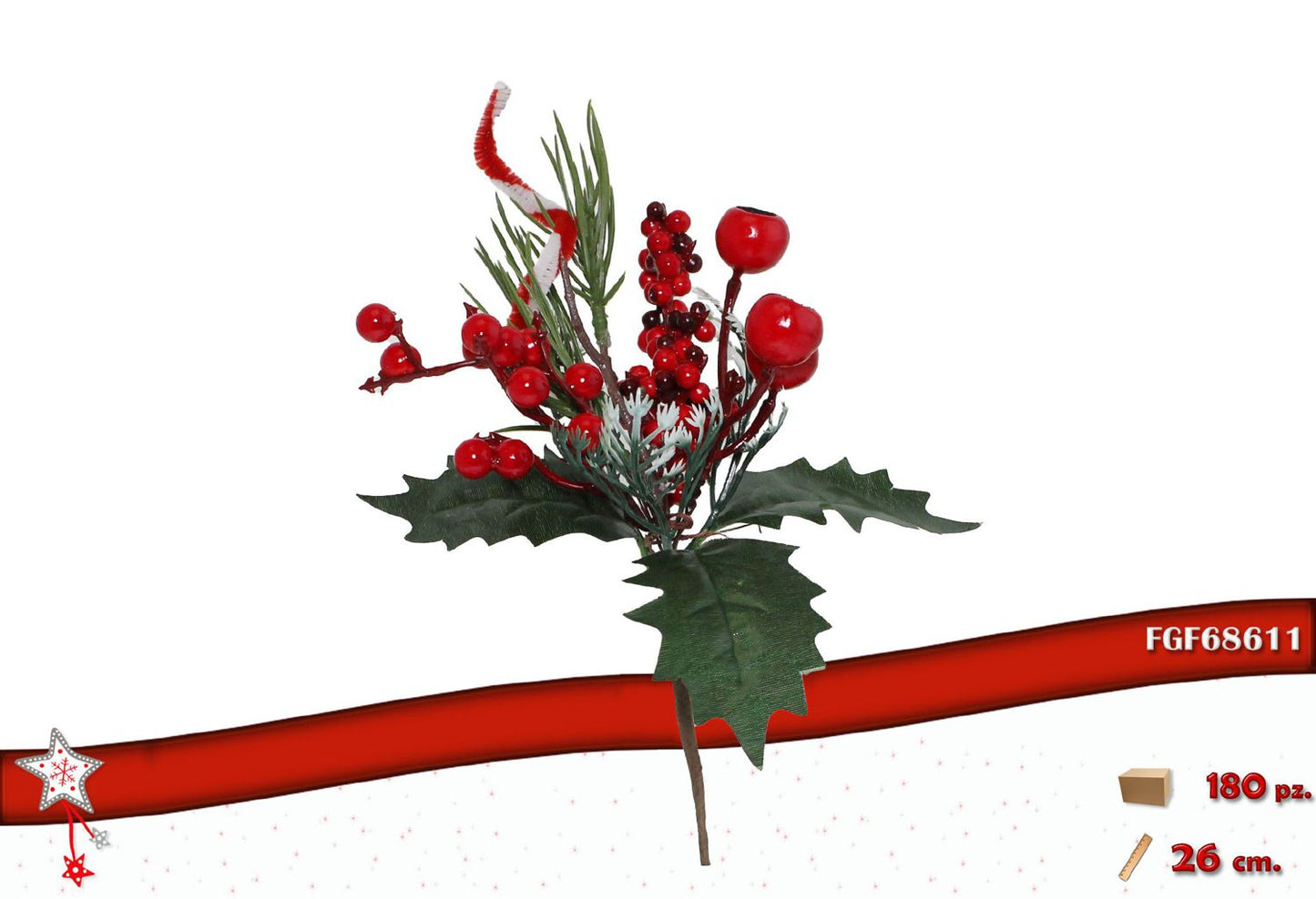 PICK CON BACCHE ROSSE E DECORAZIONI