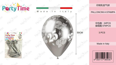 *BUSTINA PALLONCINO 3PZ 50CM 25ANNI ARGENTO