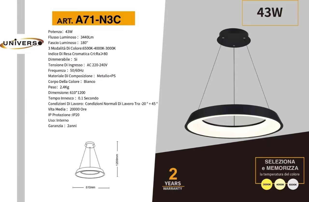 LAMPADARIO DA SOFFITTO/38W/3000K-6500K