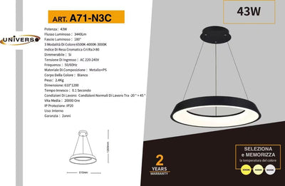 LAMPADARIO DA SOFFITTO/38W/3000K-6500K