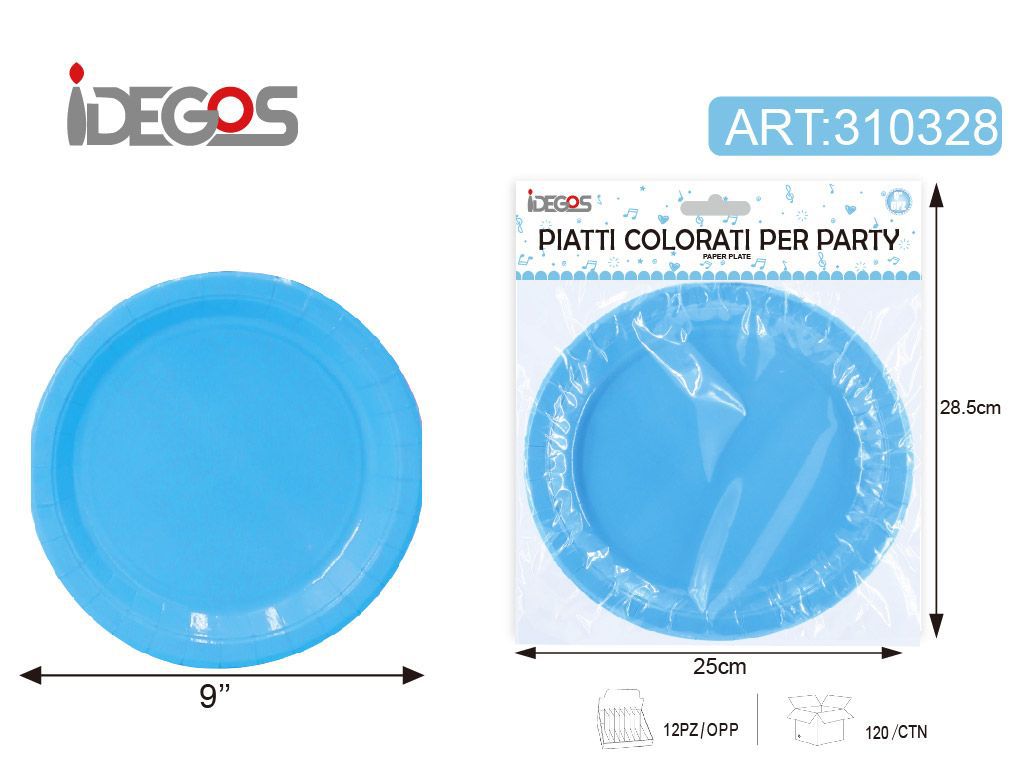 ACCESSORI FESTA PIATTI DI CARTA 9" AZZURRO 6PZ